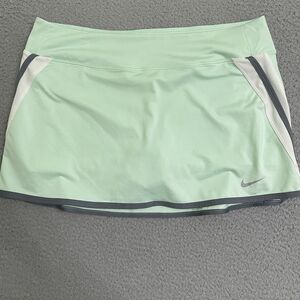 Nike Dri-Fit Womens Tennis Skirt Skort XL Lined Mint Green Gray White Stripe EUC